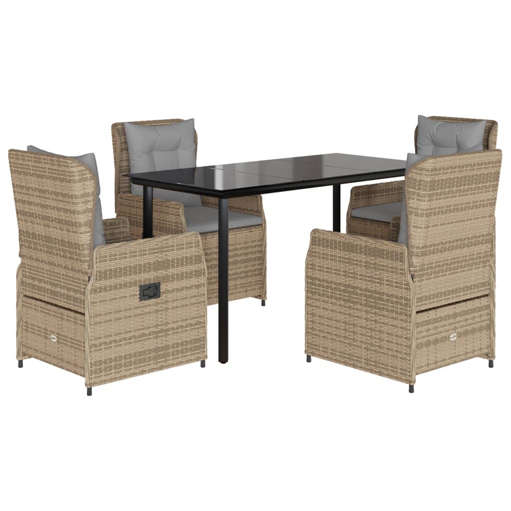 5-tlg. Garten-Essgruppe mit Kissen Beige Poly Rattan