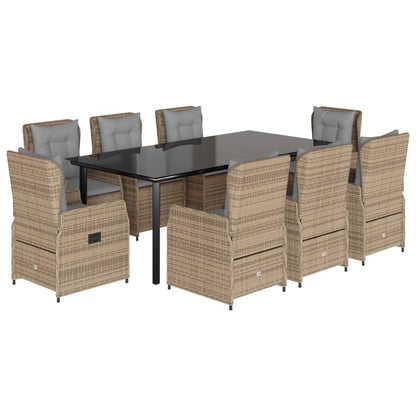 9-tlg. Garten-Essgruppe mit Kissen Beige Poly Rattan
