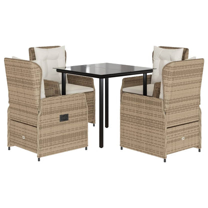 5-tlg. Garten-Essgruppe mit Kissen Beige Poly Rattan