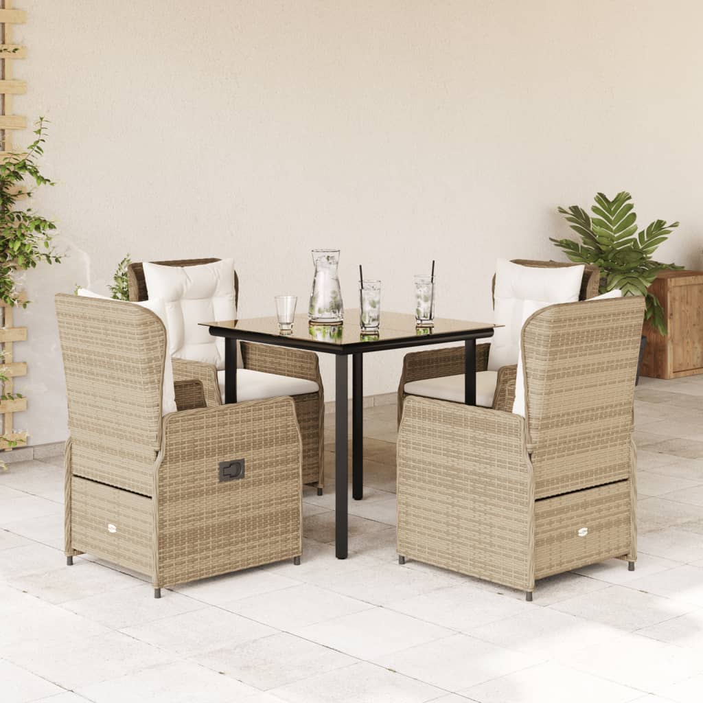 5-tlg. Garten-Essgruppe mit Kissen Beige Poly Rattan