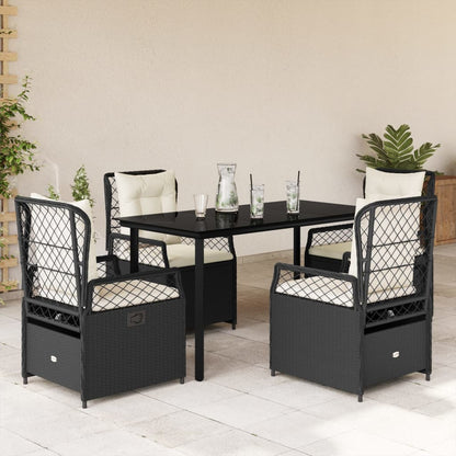 5-tlg. Garten-Essgruppe mit Kissen Schwarz Poly Rattan