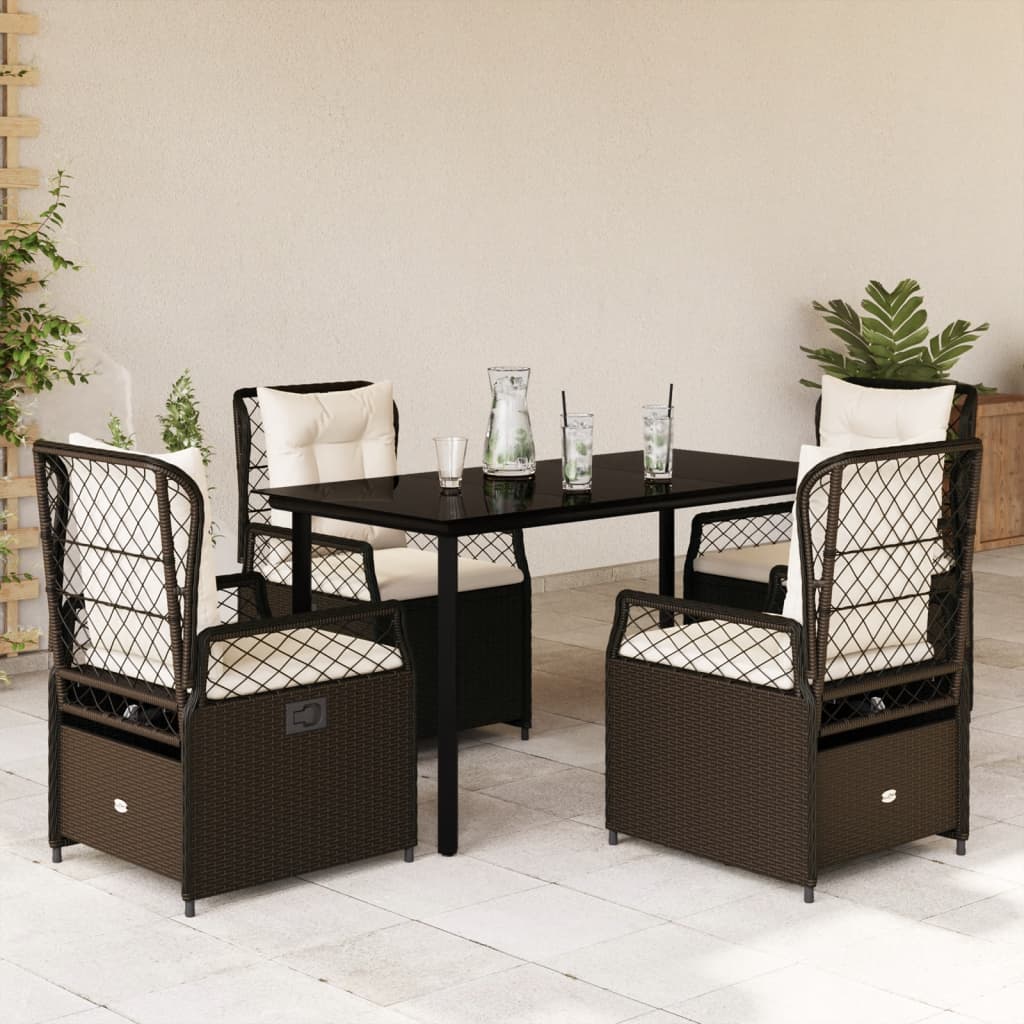 5-tlg. Garten-Essgruppe mit Kissen Braun Poly Rattan