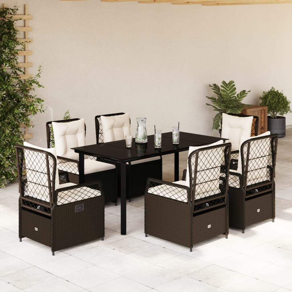 7-tlg. Garten-Essgruppe mit Kissen Braun Poly Rattan