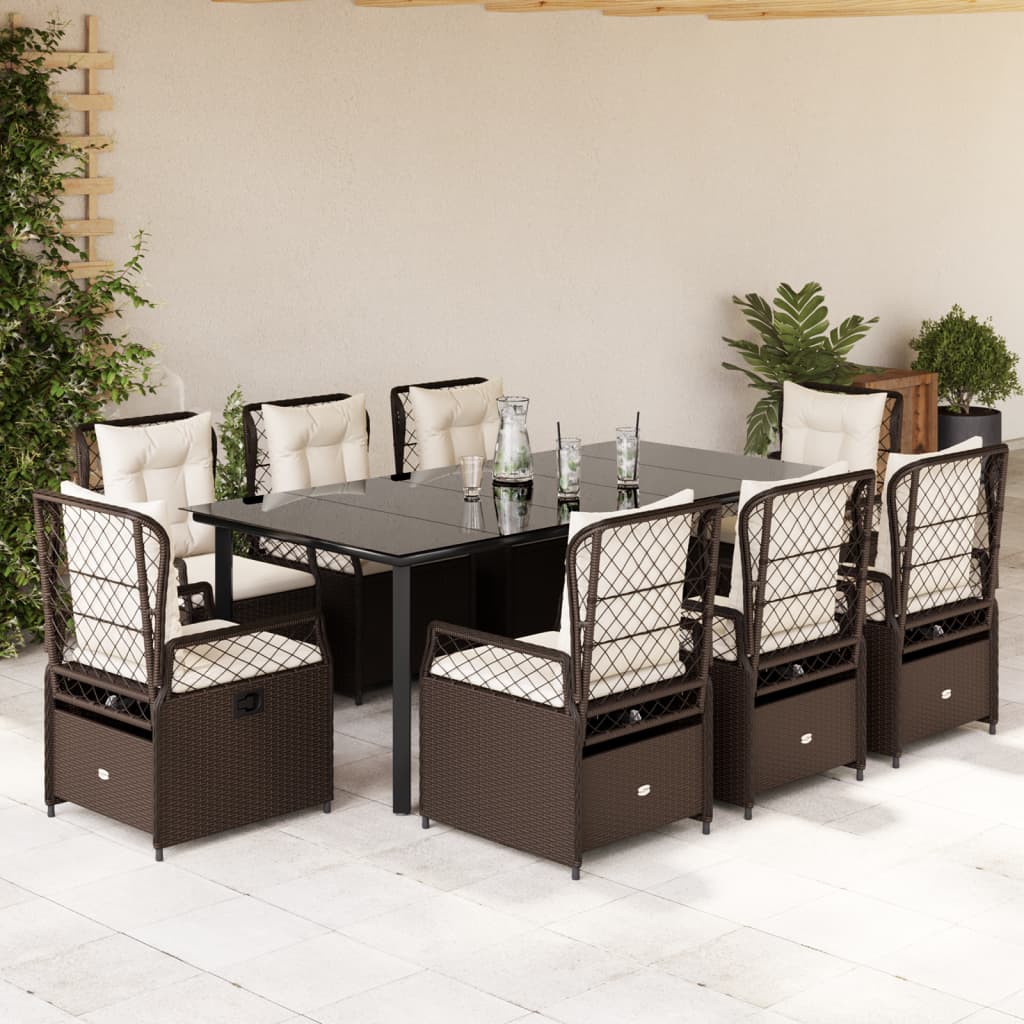 9-tlg. Garten-Essgruppe mit Kissen Braun Poly Rattan
