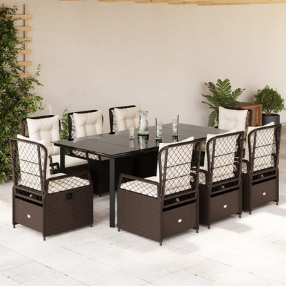 9-tlg. Garten-Essgruppe mit Kissen Braun Poly Rattan