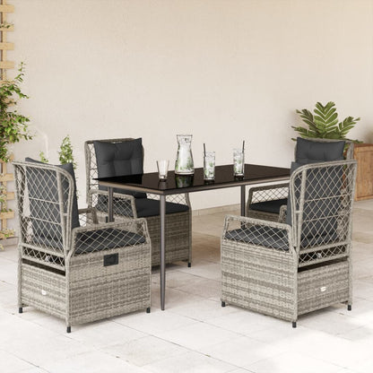 5-tlg. Garten-Essgruppe mit Kissen Grau Poly Rattan