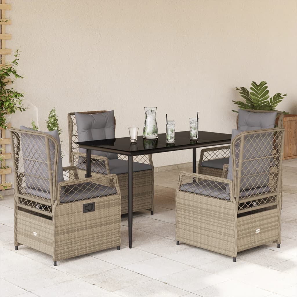 5-tlg. Garten-Essgruppe mit Kissen Beige Poly Rattan