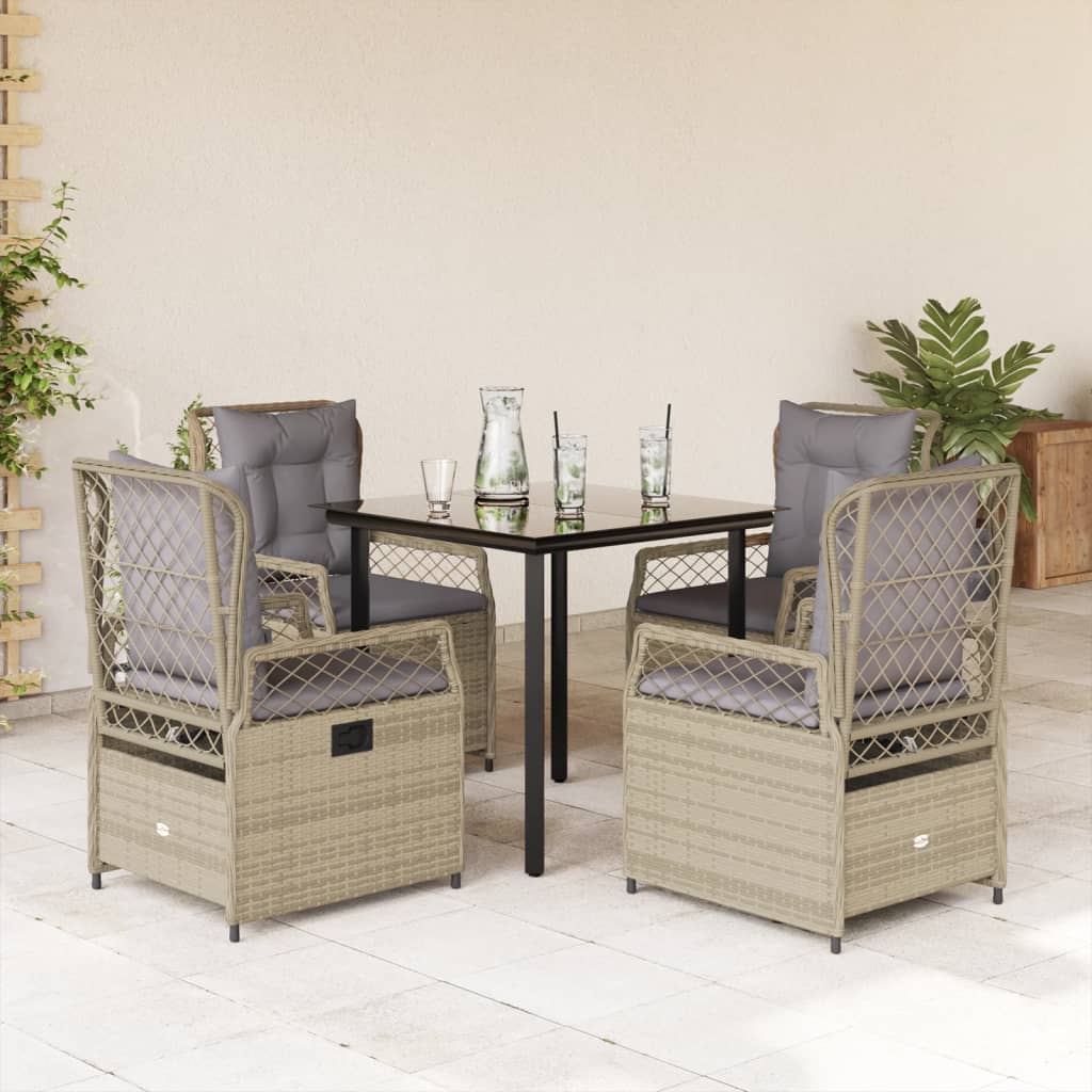 5-tlg. Garten-Essgruppe mit Kissen Beige Poly Rattan