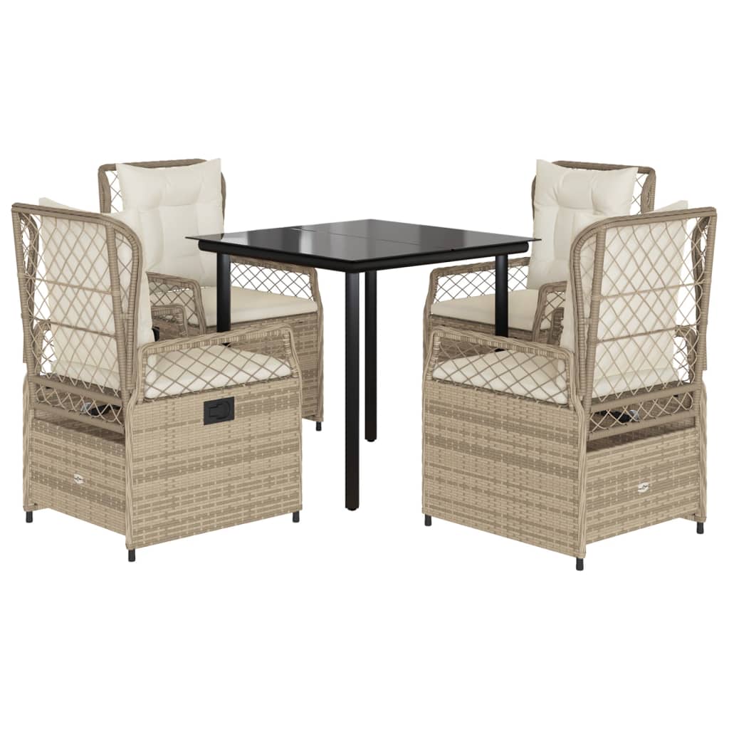 5-tlg. Garten-Essgruppe mit Kissen Beige Poly Rattan