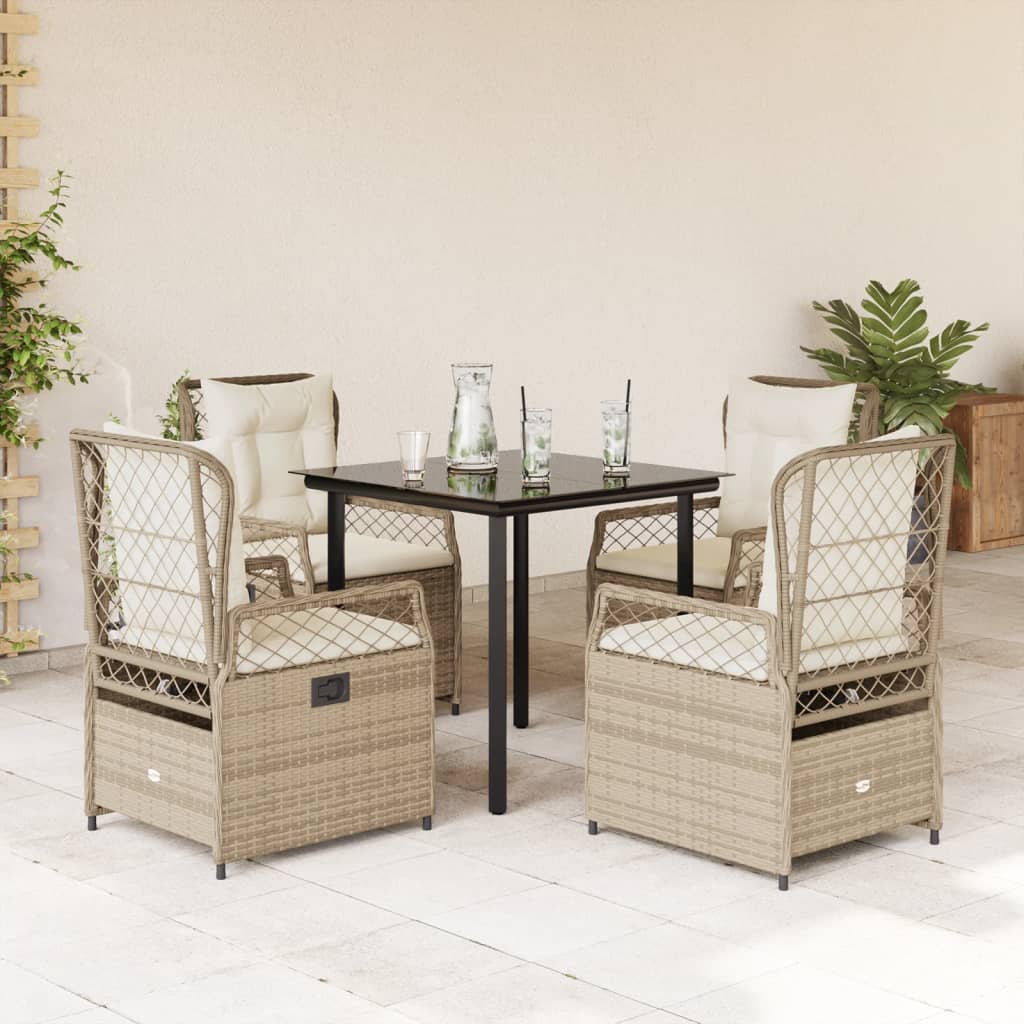 5-tlg. Garten-Essgruppe mit Kissen Beige Poly Rattan