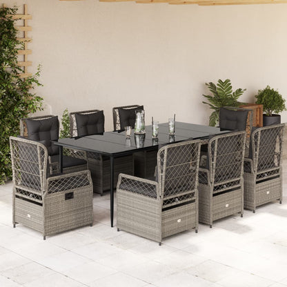 9-tlg. Garten-Essgruppe mit Kissen Hellgrau Poly Rattan