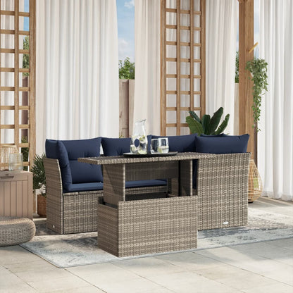 5-teiliges Gartensofa-Set mit Kissen, grau, Polyrattan