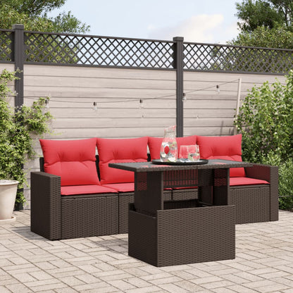 5-teiliges Gartensofa-Set mit Kissen, braun, Polyrattan