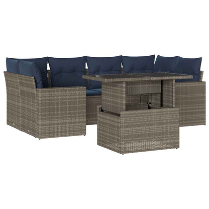 7-teiliges Gartensofa-Set mit Kissen, grau, Polyrattan