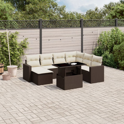 8-tlg. Garten-Sofagarnitur mit Kissen Braun Poly Rattan