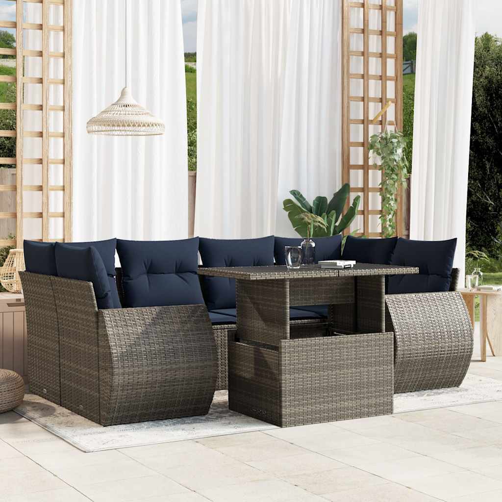 7-teiliges Gartensofa-Set mit Kissen, grau, Polyrattan