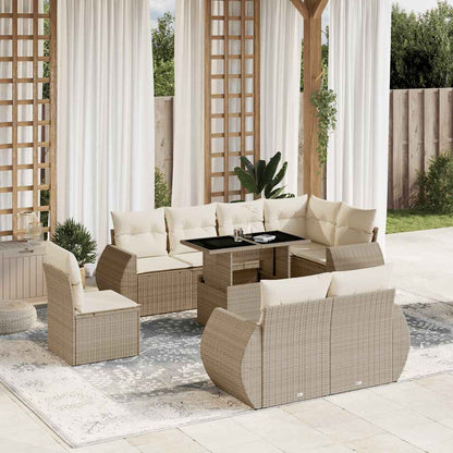 9-tlg. Garten-Sofagarnitur mit Kissen Beige Poly Rattan