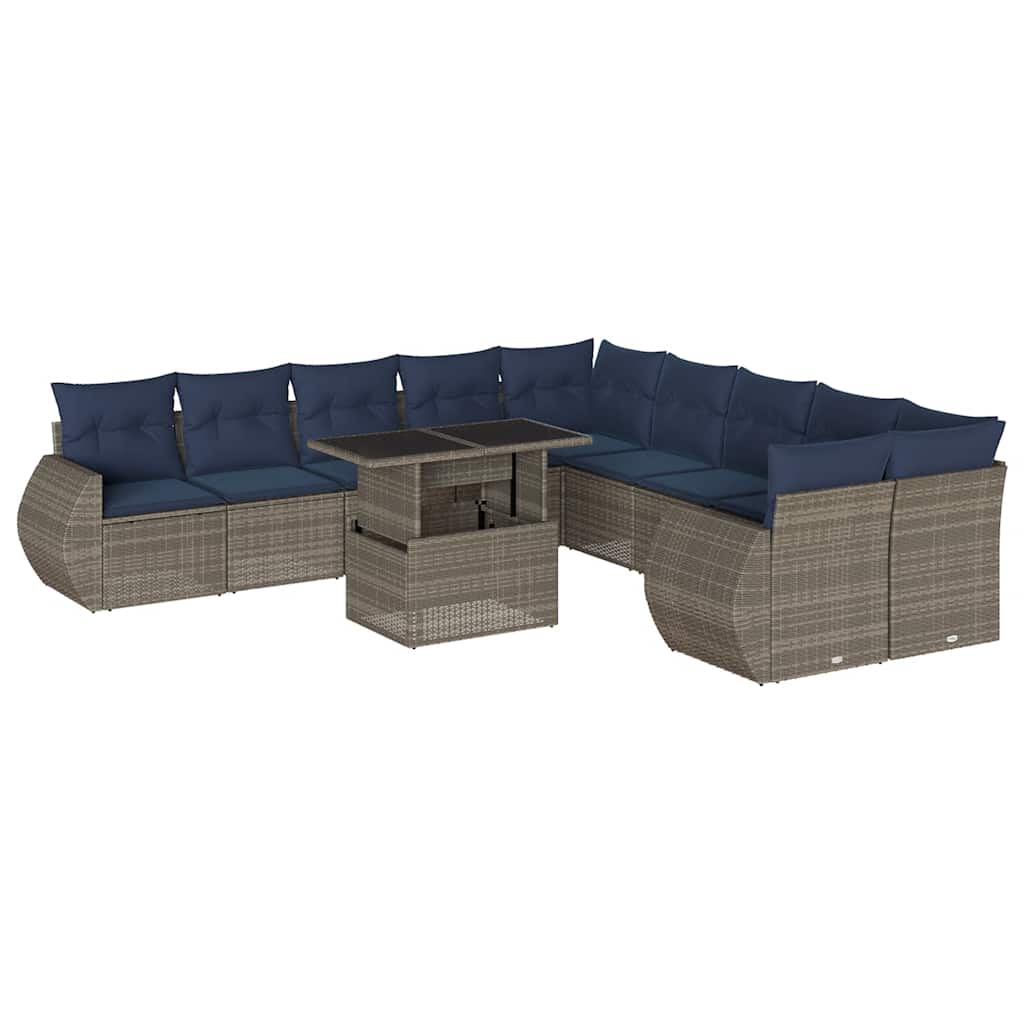 11-teiliges Gartensofa-Set mit Kissen, grau, Polyrattan