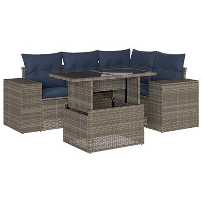 5-teiliges Gartensofa-Set mit Kissen, grau, Polyrattan