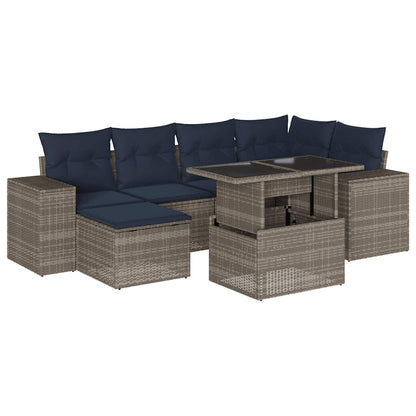 7-teiliges Gartensofa-Set mit Kissen, grau, Polyrattan