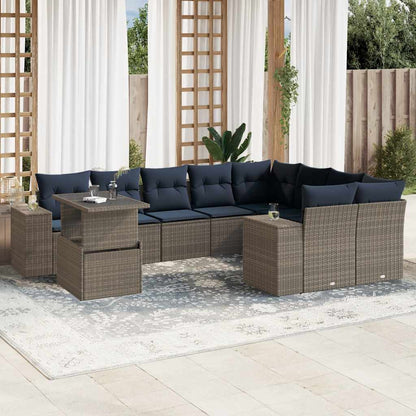 10-teiliges Gartensofa-Set mit Kissen, grau, Polyrattan