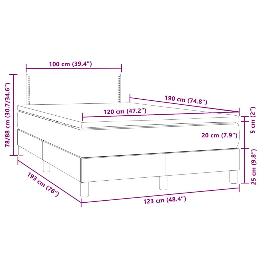 Boxspringbett mit Matratze & LED Dunkelgrau 120x190 cm Samt