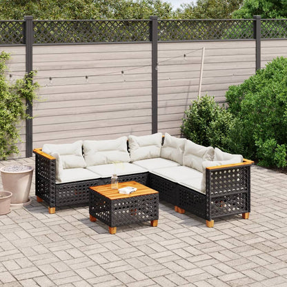 6-tlg. Garten-Sofagarnitur mit Kissen Schwarz Poly Rattan