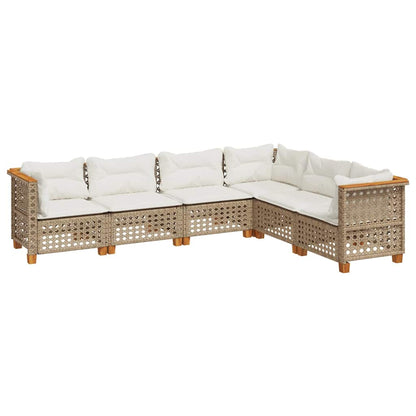 6-tlg. Garten-Sofagarnitur mit Kissen Beige Poly Rattan