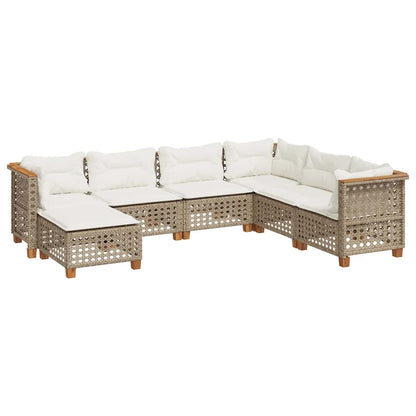7-tlg. Garten-Sofagarnitur mit Kissen Beige Poly Rattan