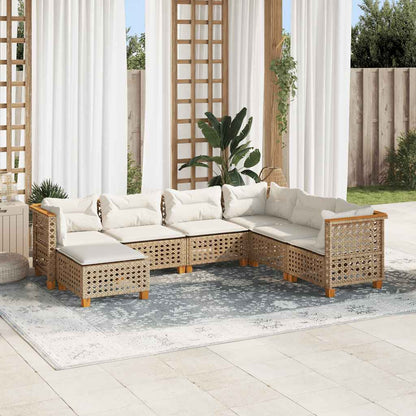 7-tlg. Garten-Sofagarnitur mit Kissen Beige Poly Rattan