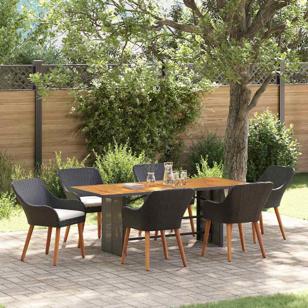 Garten Essgruppe mit Kissen 7 pcs Schwarz Poly-Rattan