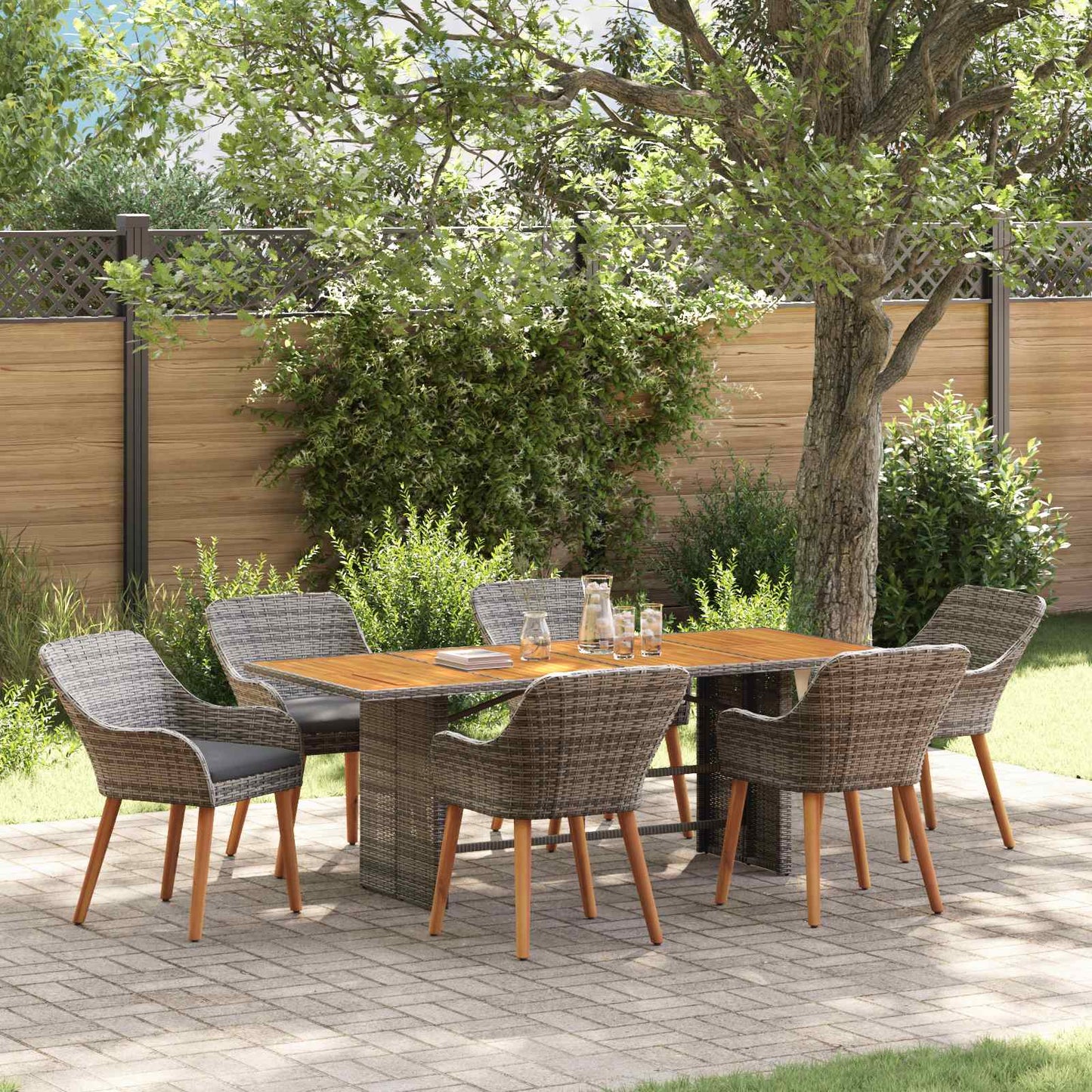 Garten Essgruppe mit Kissen 7 pcs Grau Poly-Rattan