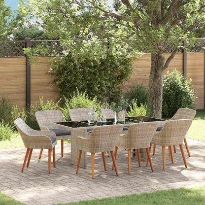 Garten Essgruppe 9 pcs Hellgrau Poly-Rattan
