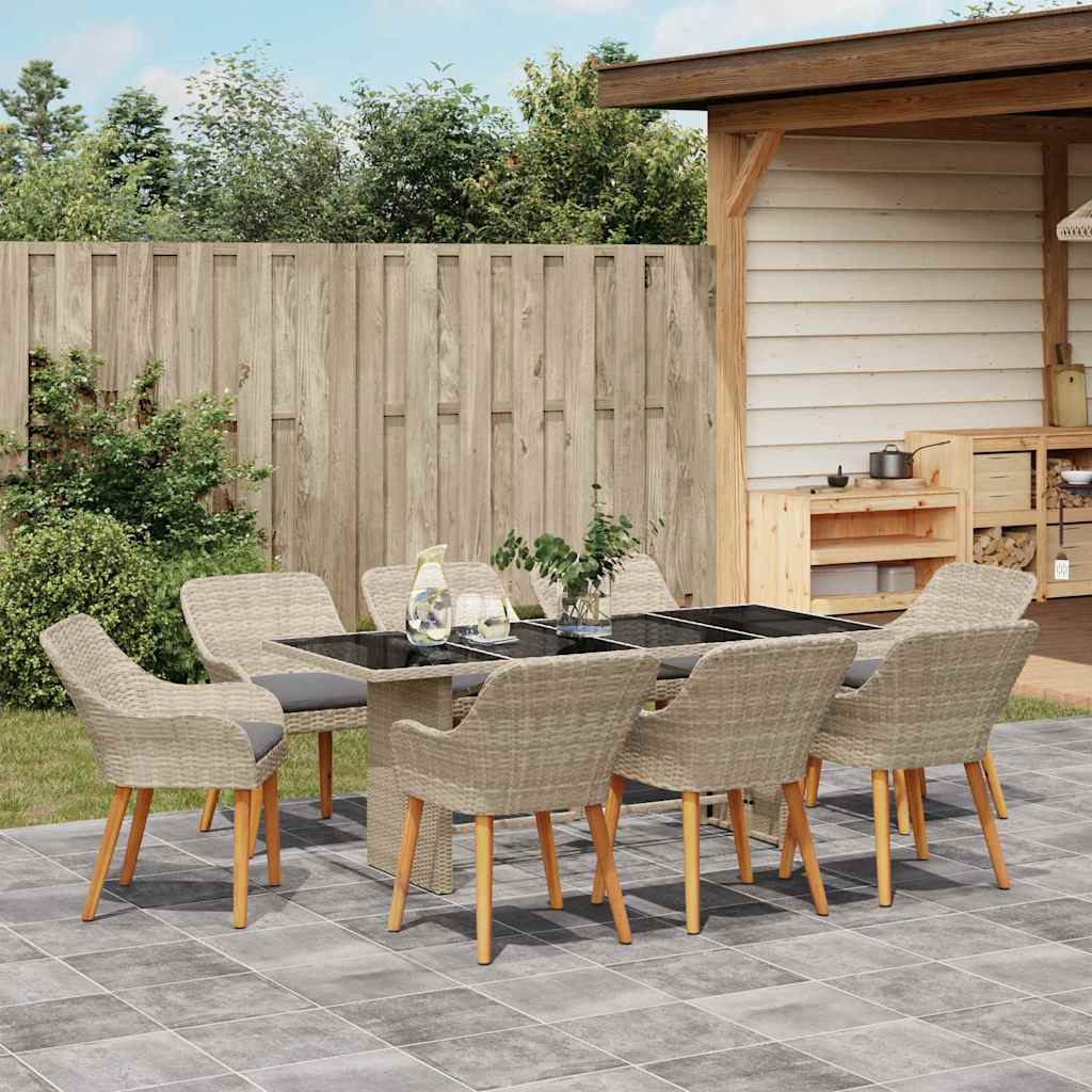Garten Essgruppe 9 pcs Hellgrau Poly-Rattan