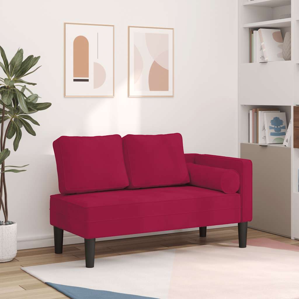 Chaiselongue mit Kissen Weinrot Samt