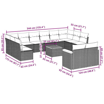 13-tlg. Garten-Sofagarnitur mit Kissen Schwarz Poly Rattan