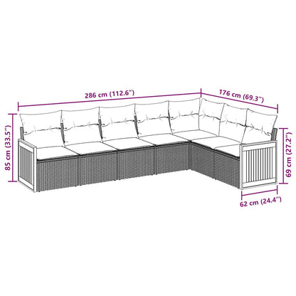 7-tlg. Garten-Sofagarnitur mit Kissen Schwarz Poly Rattan