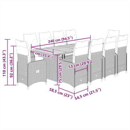 9-tlg. Garten-Bistro-Set mit Kissen Schwarz Poly Rattan
