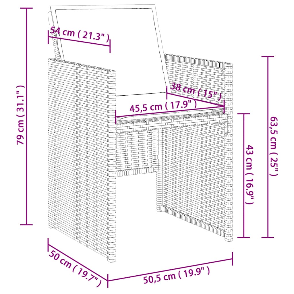15-tlg. Garten-Essgruppe mit Kissen Braun Poly Rattan