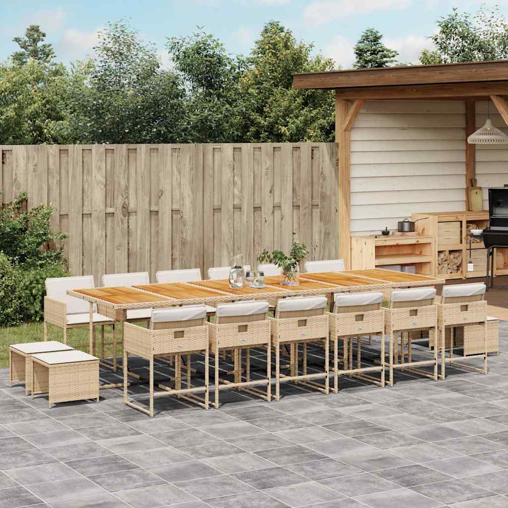 17-tlg. Garten-Essgruppe mit Kissen Beige Poly Rattan