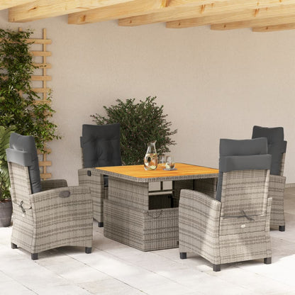 5-tlg. Garten-Essgruppe mit Kissen Grau Poly Rattan