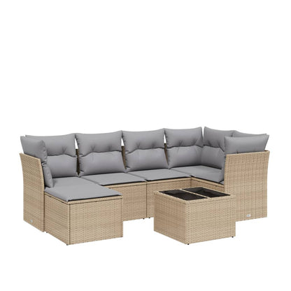 7-tlg. Garten-Sofagarnitur mit Kissen Beige Poly Rattan