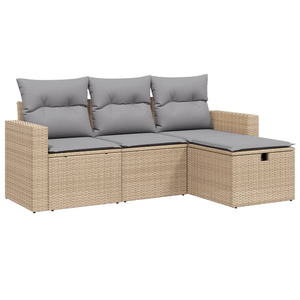 4-tlg. Garten-Sofagarnitur mit Kissen Beigemischung Poly Rattan