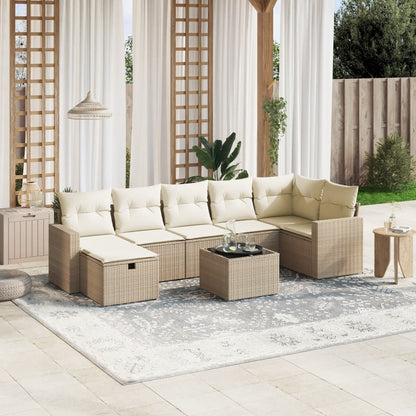 8-tlg. Garten-Sofagarnitur mit Kissen Beige Poly Rattan