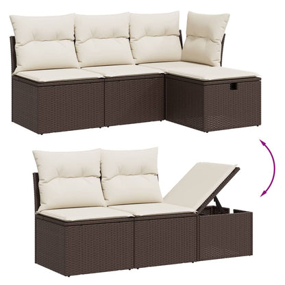 5-tlg. Garten-Sofagarnitur mit Kissen Braun Poly Rattan