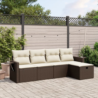 5-tlg. Garten-Sofagarnitur mit Kissen Braun Poly Rattan