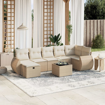 8-tlg. Garten-Sofagarnitur mit Kissen Beige Poly Rattan