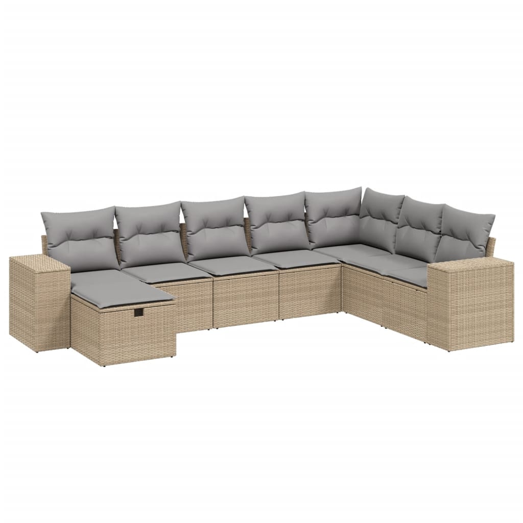 8-tlg. Garten-Sofagarnitur mit Kissen Beige Poly Rattan