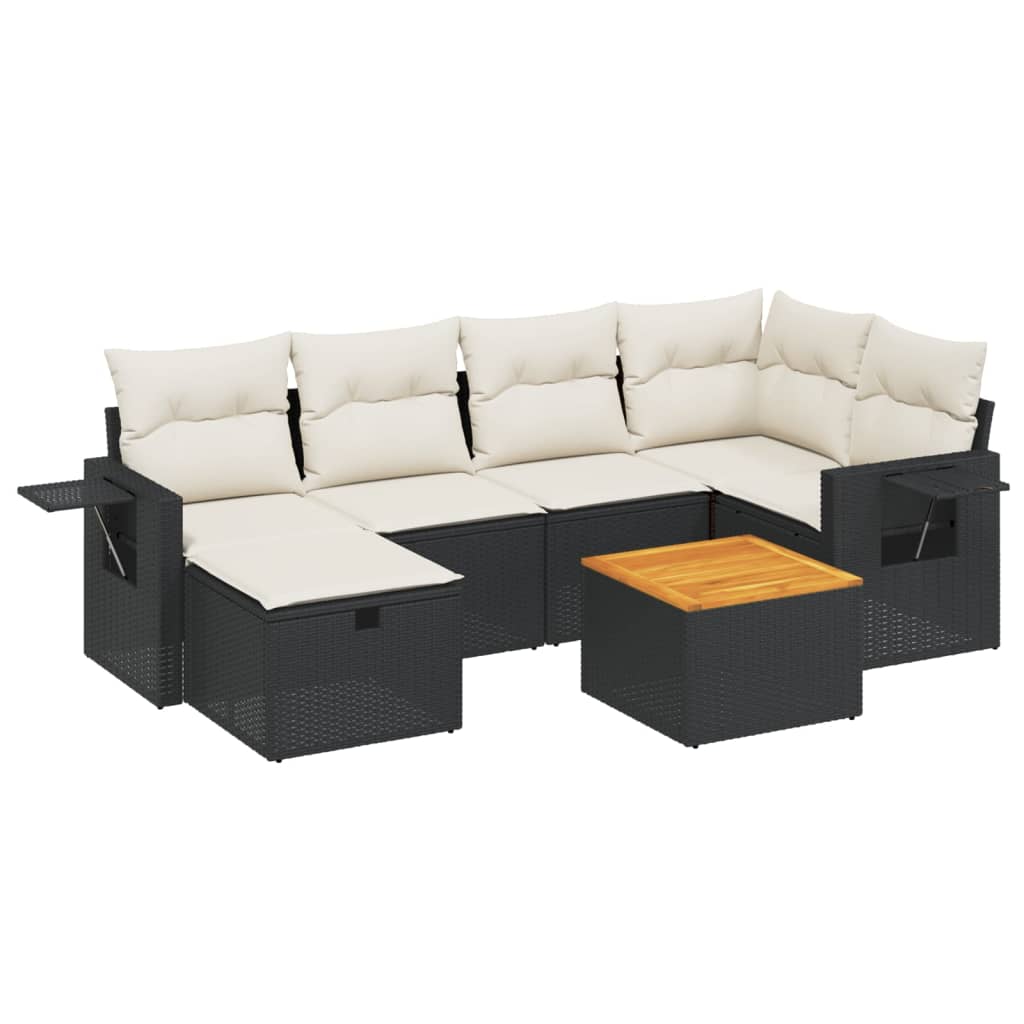 7-tlg. Garten-Sofagarnitur mit Kissen Schwarz Poly Rattan