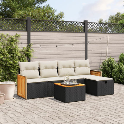 6-tlg. Garten-Sofagarnitur mit Kissen Schwarz Poly Rattan